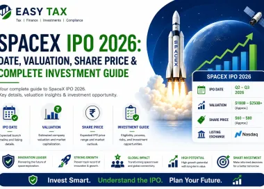 SpaceX IPO 2026 guide showing expected IPO date, valuation, share price estimates, investment opportunities, rocket launch, stock market growth chart, and investor information for potential SpaceX stock listing.