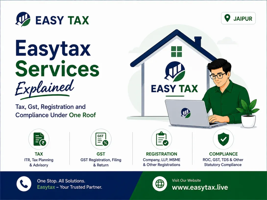 EasyTax services explained in Jaipur including ITR filing, GST registration, business registration services, compliance management, and online CA services under one roof.