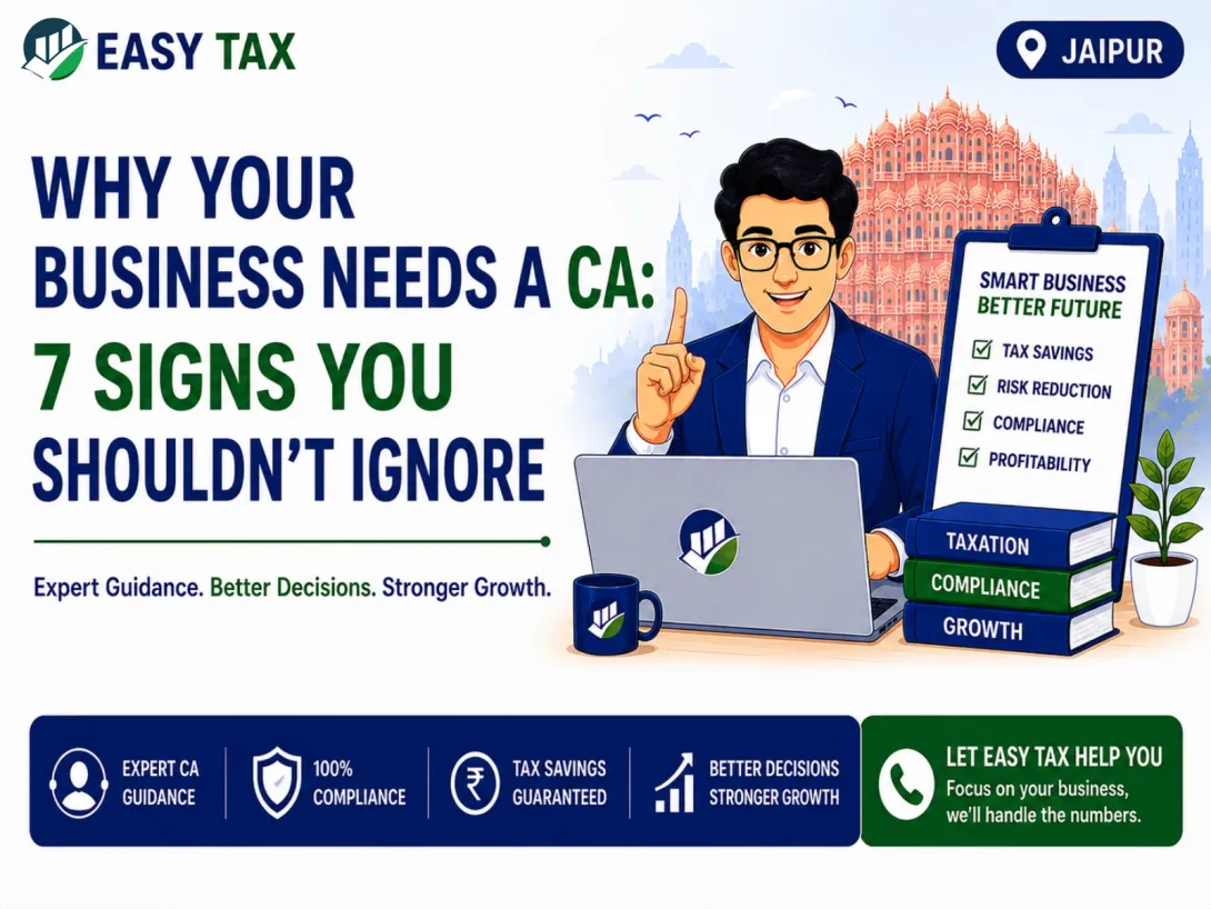 Why Your Business Needs a CA: 7 Signs You Shouldn't Ignore infographic showing how a Chartered Accountant helps with taxation, compliance, audits, risk management, profitability, and business growth.