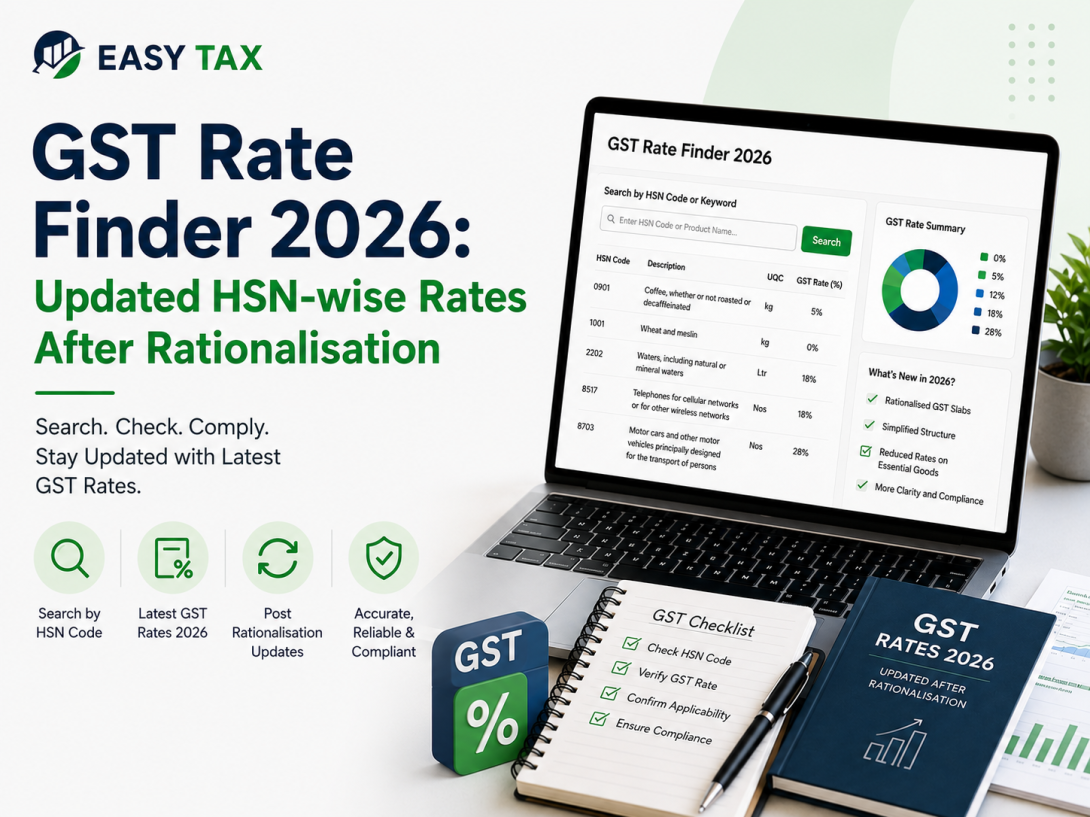 GST Rate Finder 2026 with updated HSN-wise GST rates and rationalised tax slabs.